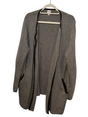 J. Crew black white Herringbone open cardigan sweater XL